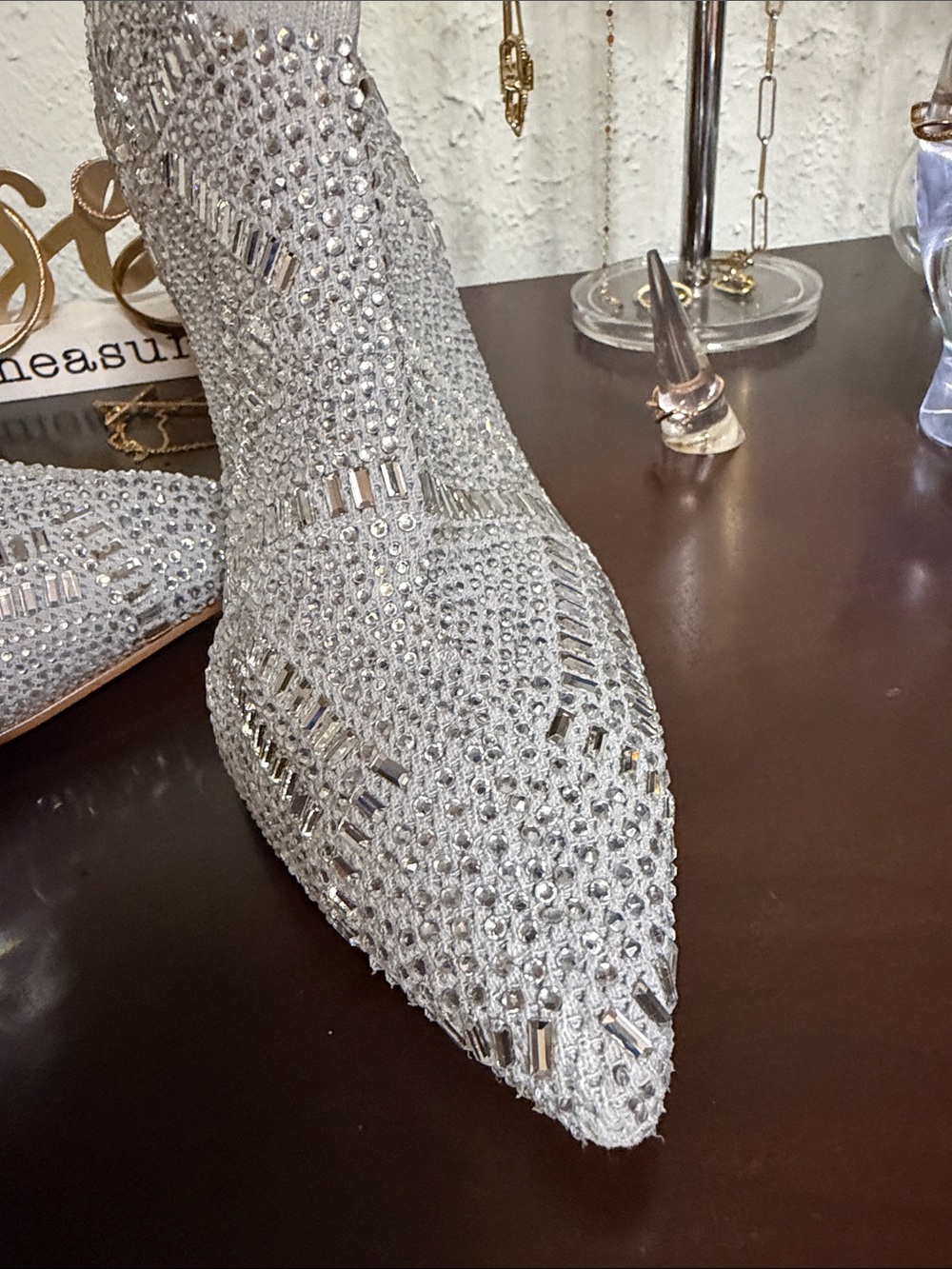 Thalia Sodi Silver Crystal Embellished Pointed-Toe Booties - Picture 8 of 8